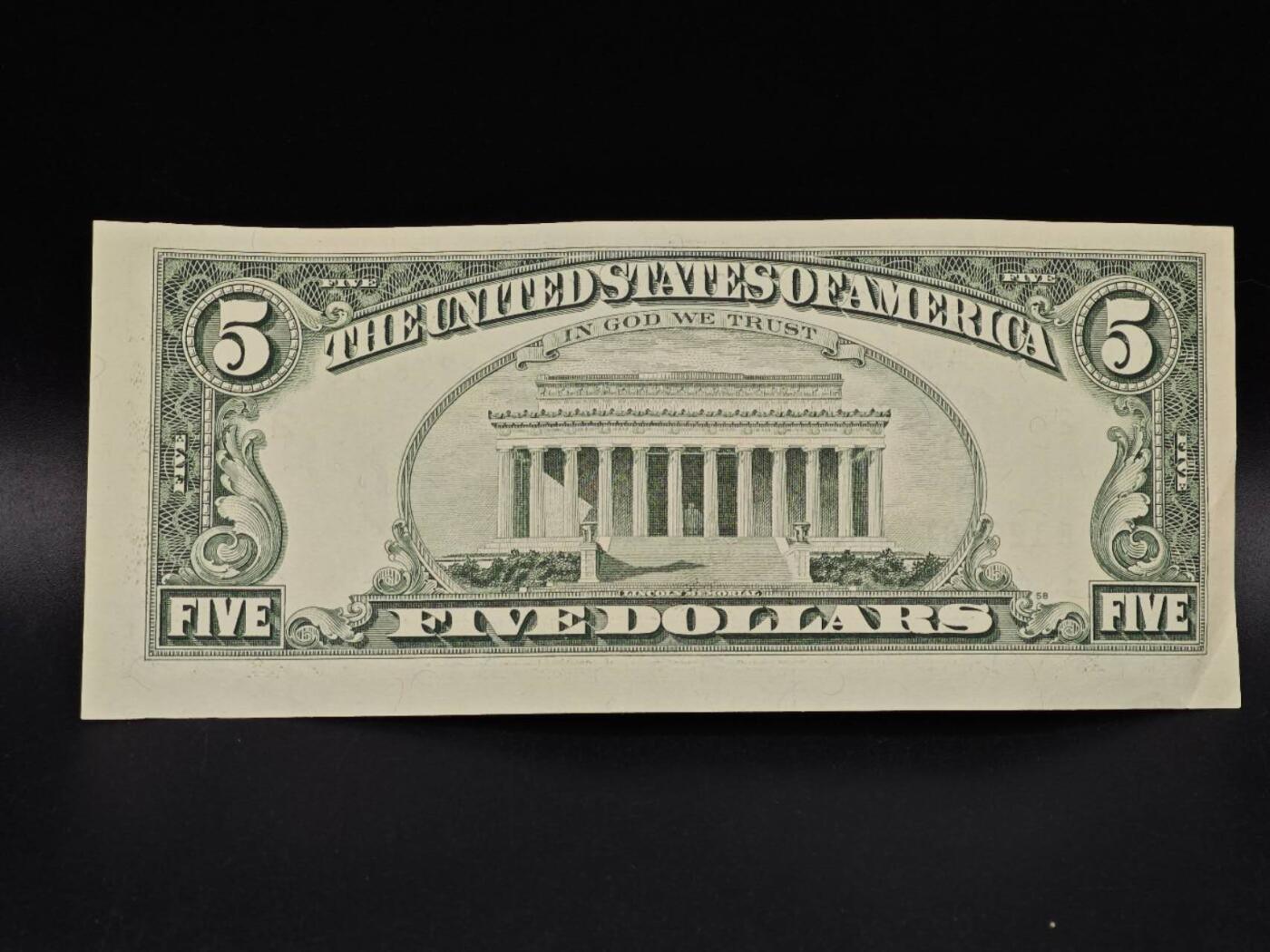 【淘币小摊】实时拍第八百六十五拍   纸币场    年前最后一周之前预留预留8号9号全部发出请更换最新收货地址不方便收货的请勿参拍或者顺丰到付 美国5美元纸币【有折】