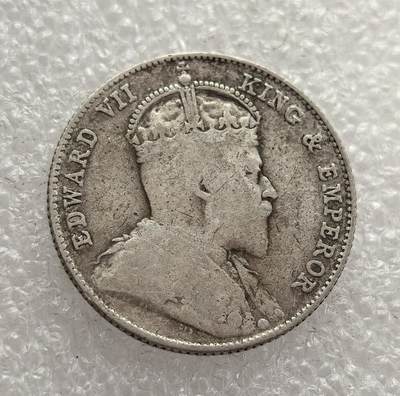 外国优质老铜币高银银币，周六九点倒数截拍，满百包邮，持续收拍，年后发货 - 英属海峡殖民地 1910 年   20 分银币，属于爱德华七世时期的流通货币。当时海峡殖民地是英国在东南亚的商贸核心，该币以国王头像与面值为设计，见证了英国殖民统治下东南亚的货币统一与商贸繁荣。