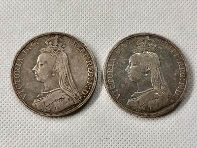 甄臻铺-世界币章拍卖（第49期）精品场拍品征集中，送拍享返佣金等优惠多多 - 1889马剑银币，黑色五彩包浆，细节见图，2枚一组