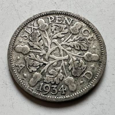 🌹外币初藏🌹🐯2026年第17场 快递将在12号停运 年前需发货的抓紧 ，年后正月十五恢复发货 - 英国1934年六便士银币 2.83克50%银