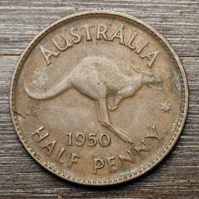 【铜匠收藏】★第147★散币专场 不寄存，30包邮。不满30元，支付5元运费。《接受代拍 代送NGC评级》 18【无寄存】澳大利亚 1950年 1/2便士 青铜币 乔治六世 袋鼠 