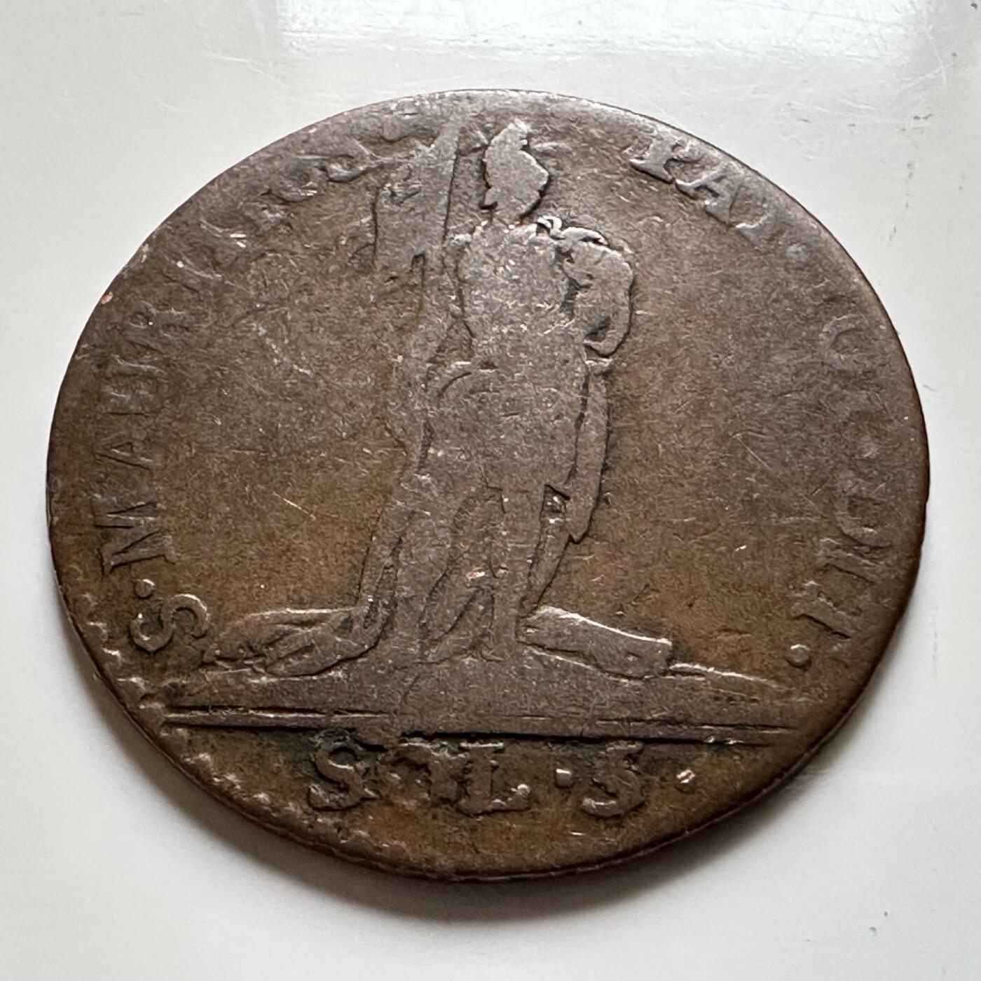 🌹外币初藏🌹🐯2026年第17场 快递将在12号停运 年前需发货的抓紧 ，年后正月十五恢复发货 撒丁王国 1794年 维托里奥·阿梅迪奥三世 5索尔铜币