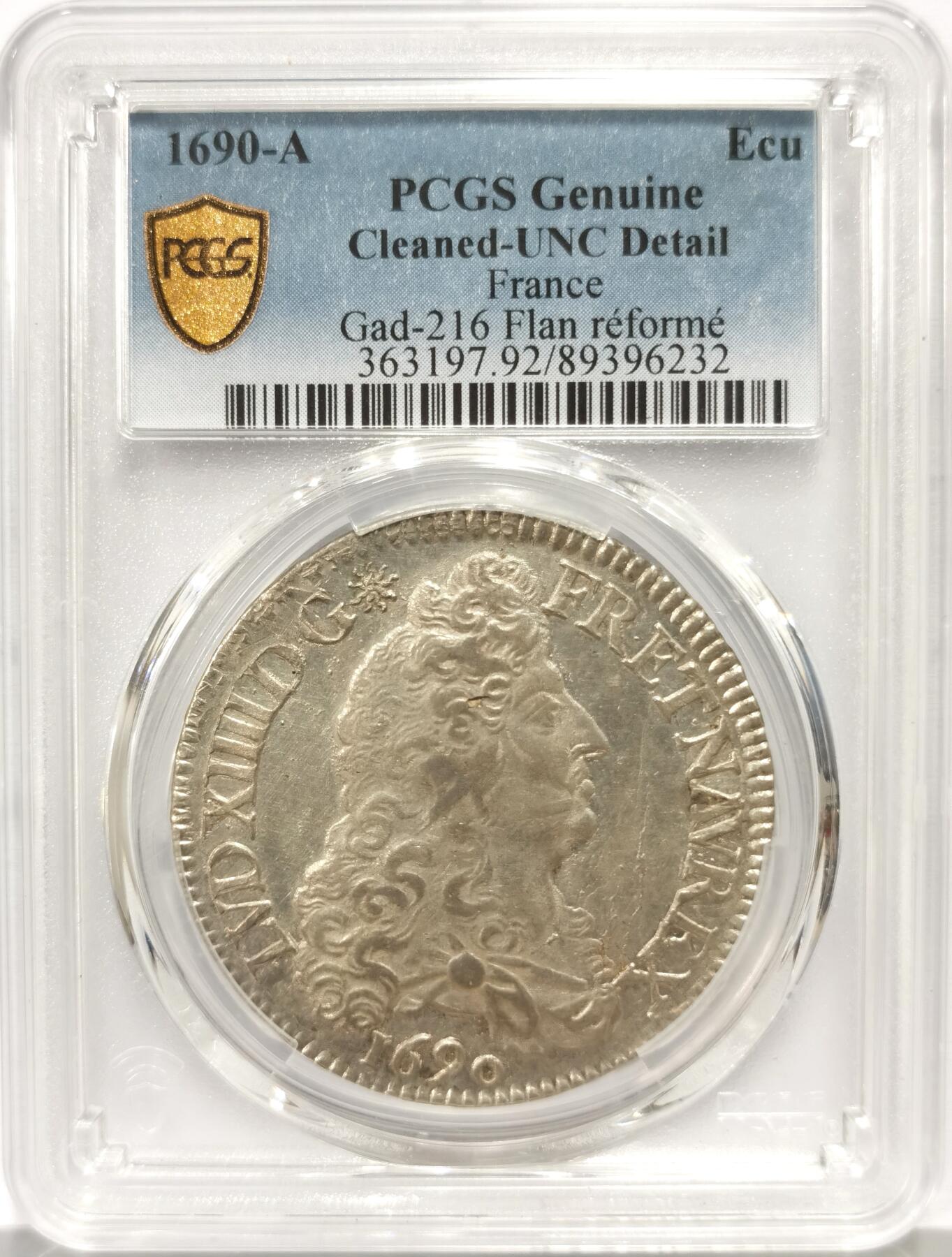 博洋堂“心向春光”2月精品大拍专场暨第160期（全场包邮） PCGS UNCD 法国1690年路易十四太阳王埃居银币，币面完美精致，光度一流，个人感觉低评，收藏级别