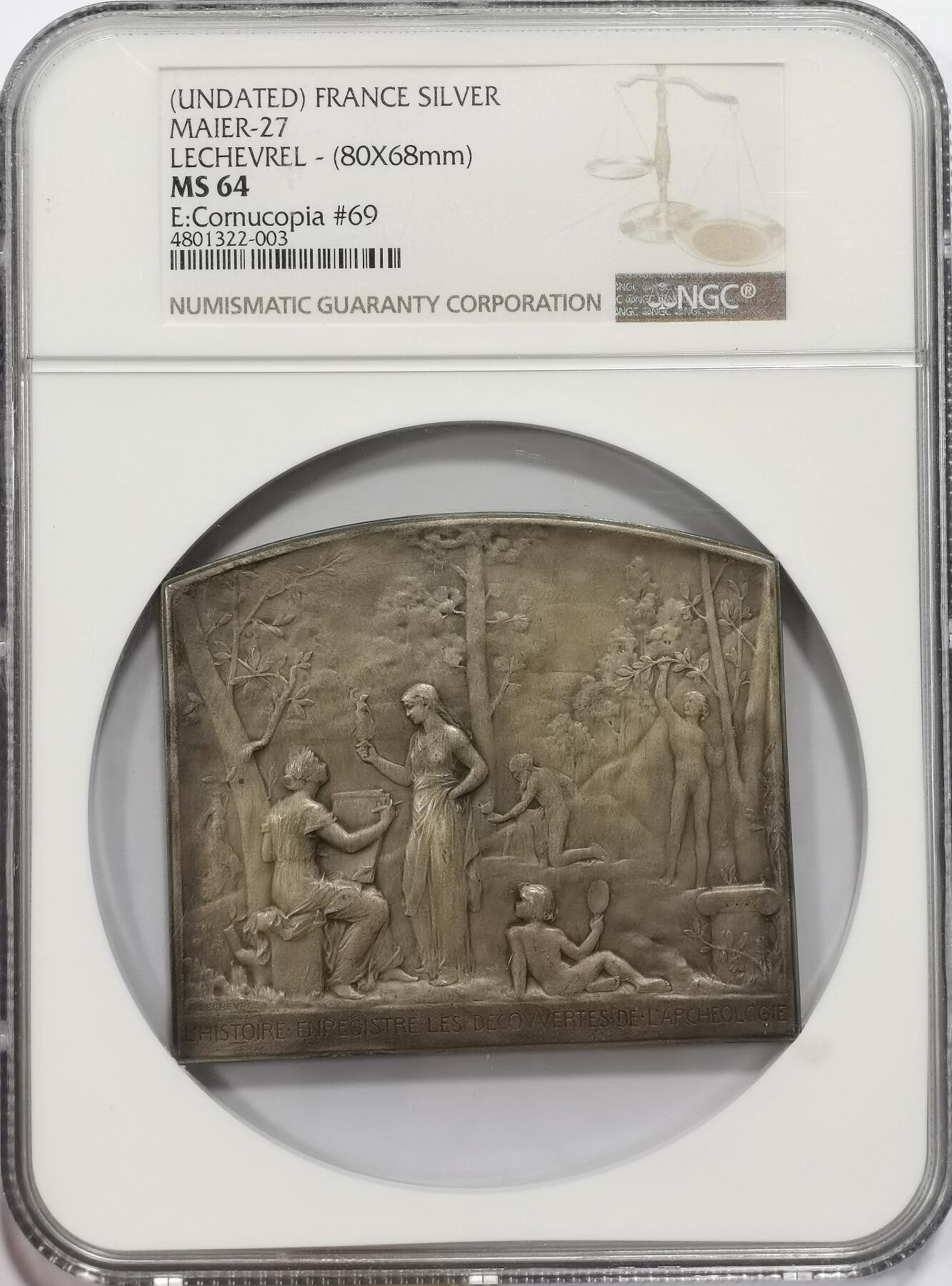 博洋堂“心向春光”2月精品大拍专场暨第160期（全场包邮） NGC MS64 SAMF作品27号，历史记录考古发现，作者Alphonse Lechevrel，68×80毫米，银章铸量仅82枚