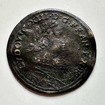 🌹外币初藏🌹🐯2026年第17场 快递将在12号停运 年前需发货的抓紧 ，年后正月十五恢复发货 - 法国 1610-1643年 路易十三 1/2埃居铜币 29.1毫米 币不平