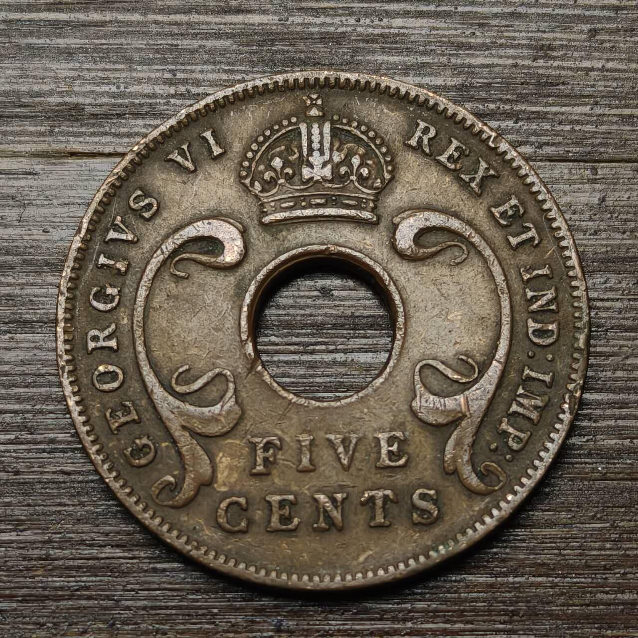 【铜匠收藏】★第146★散币专场 不寄存，30包邮。不满30元，支付5元运费。《接受代拍 代送NGC评级》 98【无寄存】英属东非 1942年 5分 乔治六世 铜币