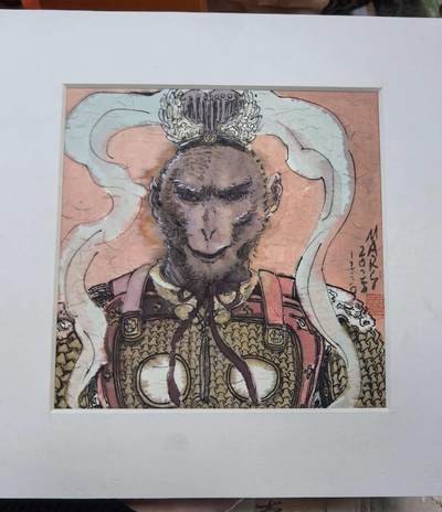 卡有江湖粉丝专场第八期（持续收拍，送拍联系我哦） - 【秦嘉裕亲签手绘】北京GAF插画节展秦嘉裕手绘斗战胜佛孙悟空尺寸20*20cm小版画