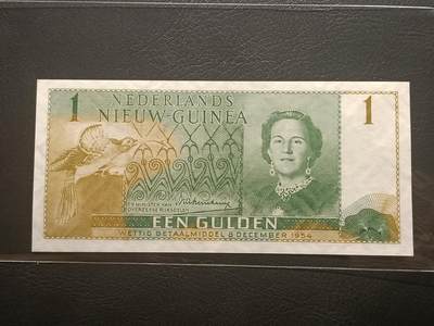 【年前末拍！】2026二月第二期，总216期 - 荷属新几内亚（现巴布亚新几内亚的一部分）1954版1盾UNC-，极其稀有的地区纸币，朱丽安娜女王，新几内亚此时期发行的纸币几乎难得一见