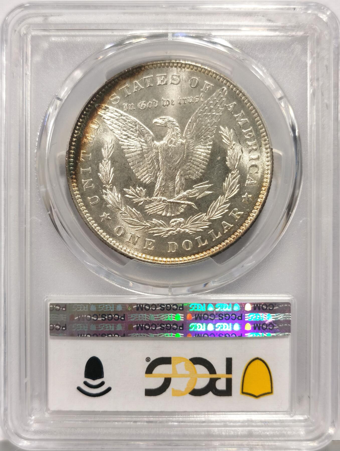 博洋堂“心向春光”2月精品大拍专场暨第160期（全场包邮） PCGS MS62 美国1878 首年摩根 7/8 尾部羽毛复打 稀有版别 人像面月牙形五彩包浆 盒子一角有裂 PCGS指导价格1249