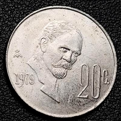 泉币菌-第181场- 精品福利场 - 墨西哥20分人物镍铜硬币  鹰蛇仙人掌 20mm 