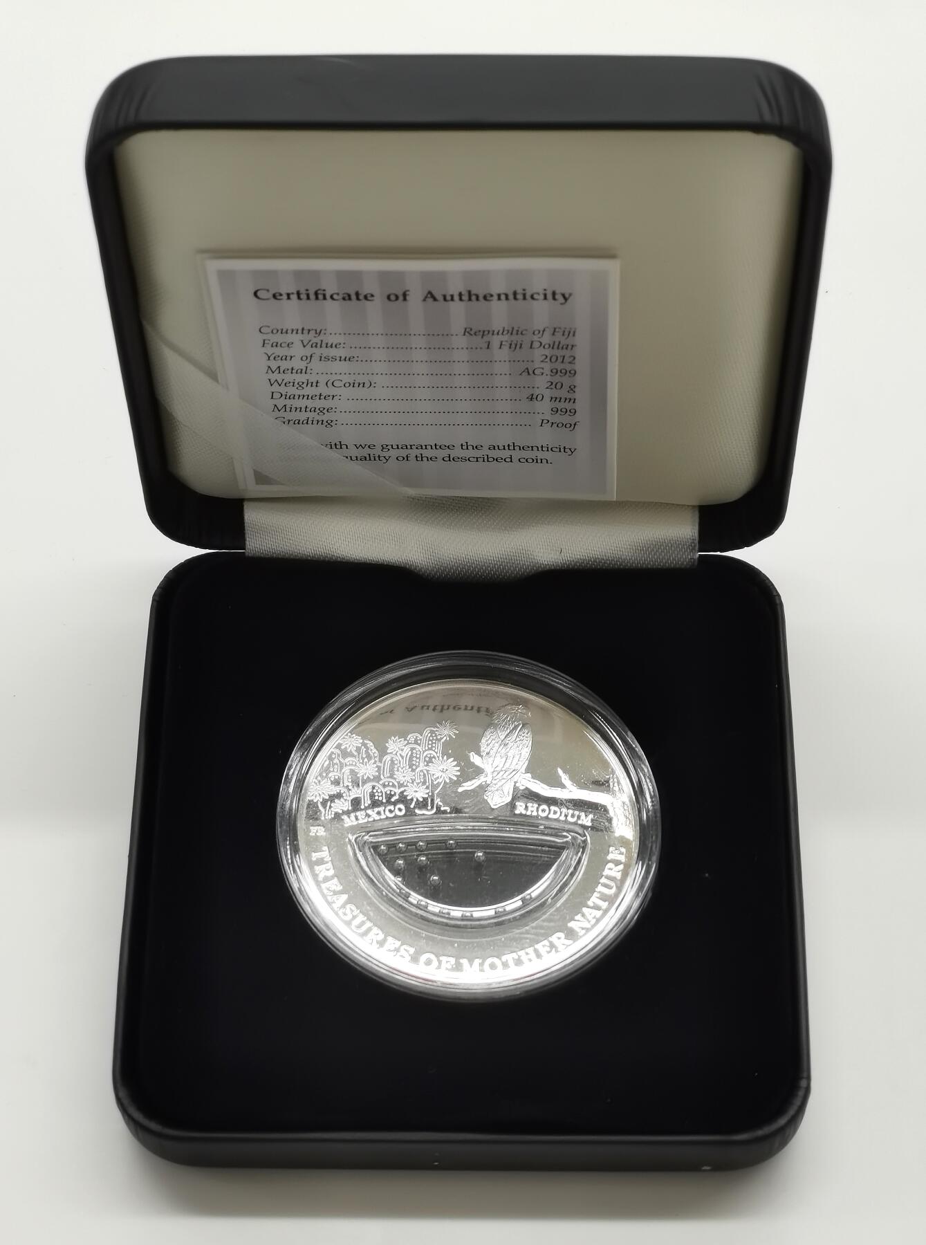 博洋堂“心向春光”2月精品大拍专场暨第160期（全场包邮） 2012年斐济1元精制银币 自然母亲的宝藏-铑 20克999银 发行量：999 盒证全