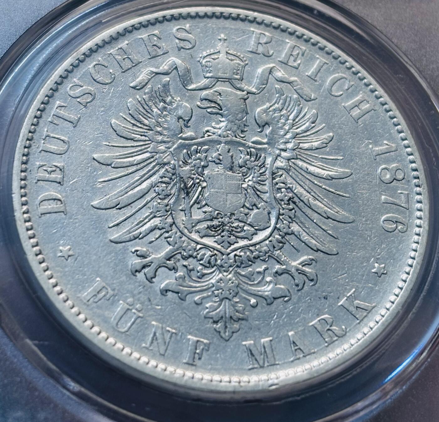 【金马踏春，泉马奔腾】2026 年新年贺岁场，（定于年初五接财神截拍）祝各位老板马到成功，马上有钱，愿岁岁平安喜乐顺遂 1876 年德国普鲁士 威廉一世 5 马克银币 E 厂公博评级 XF45 分