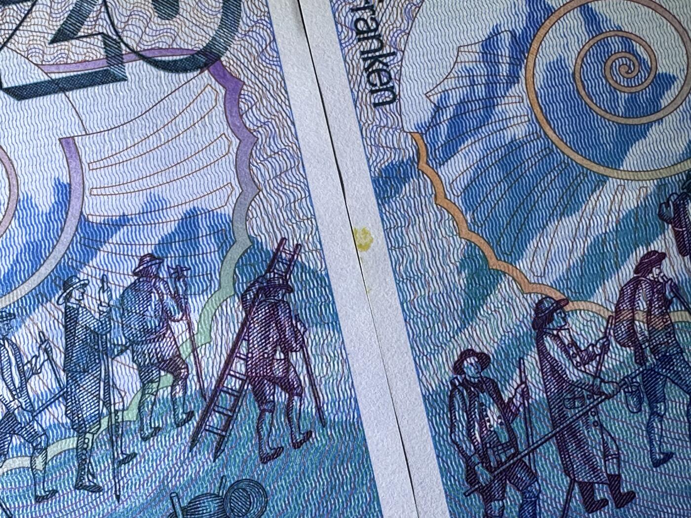 《外钞收藏家》第六百零九期（农历年前收官场、本期年后快递恢复正常再发货）（本平台长期征集拍品、欢迎藏友们联系合作） 1990年瑞士20法郎 3张近连号 无折 但有类似黄色残余的胶 如图 可处理