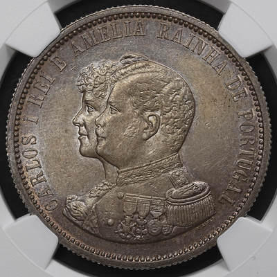 修遠堂世界钱币第104期 - NGC MS62 1898 年葡萄牙发现印度 400 周年1000 瑞斯（Reis）纪念大银币，五彩