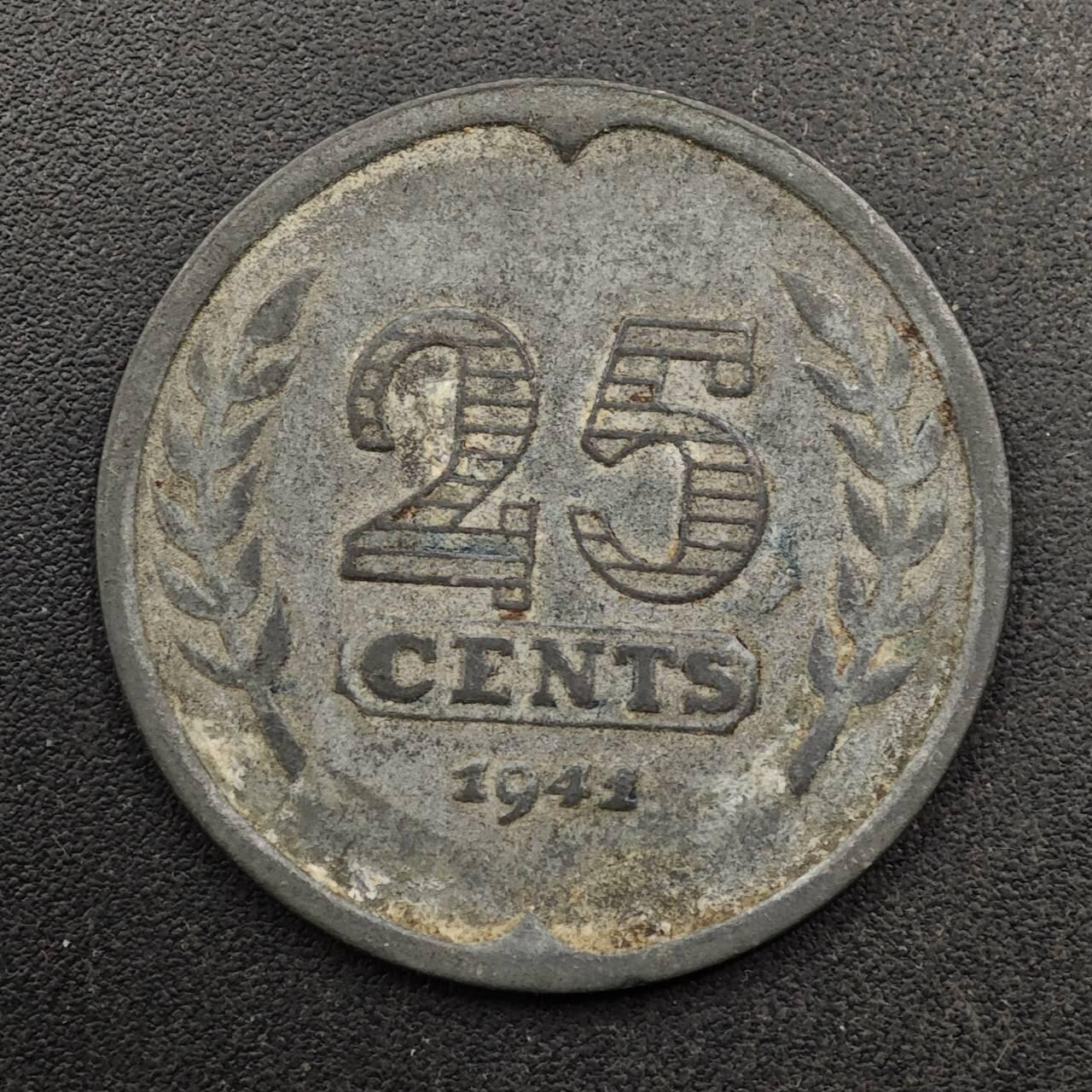  【淘币小摊】限时拍第八百六十六拍   散币场    年前最后一周之前预留8号9号全部发出请更换最新收货地址不方便收货的请勿参拍或者顺丰到付 荷兰1941年25分锌币