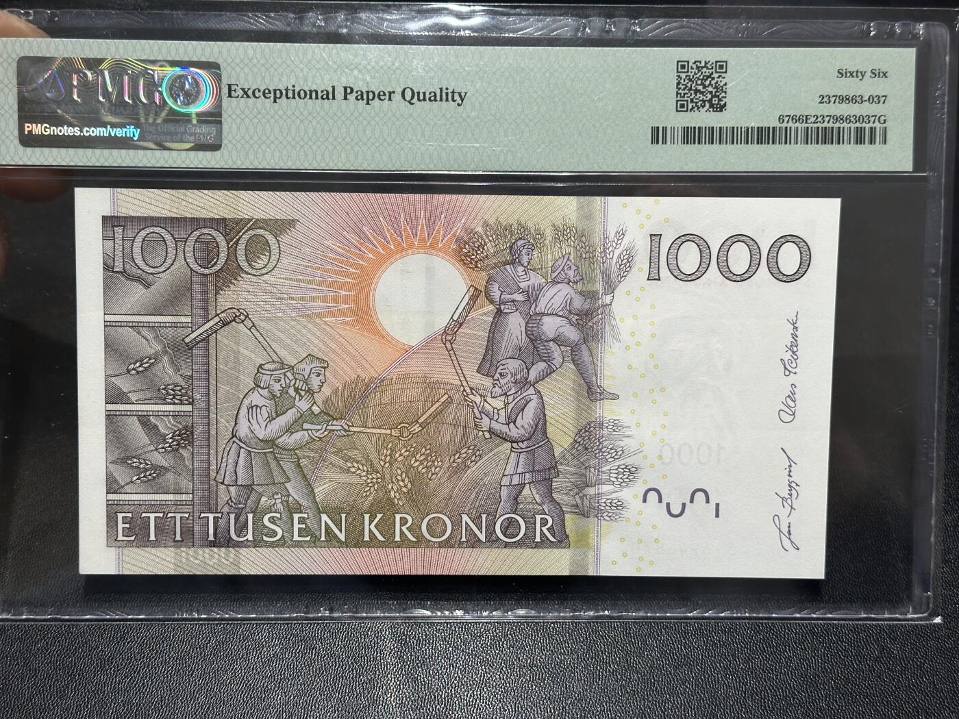 《外钞收藏家》第六百零九期（农历年前收官场、本期年后快递恢复正常再发货）（本平台长期征集拍品、欢迎藏友们联系合作） 瑞典2005年1000克朗大胡子PMG66（15世纪国王古斯塔夫瓦萨，再版较少）