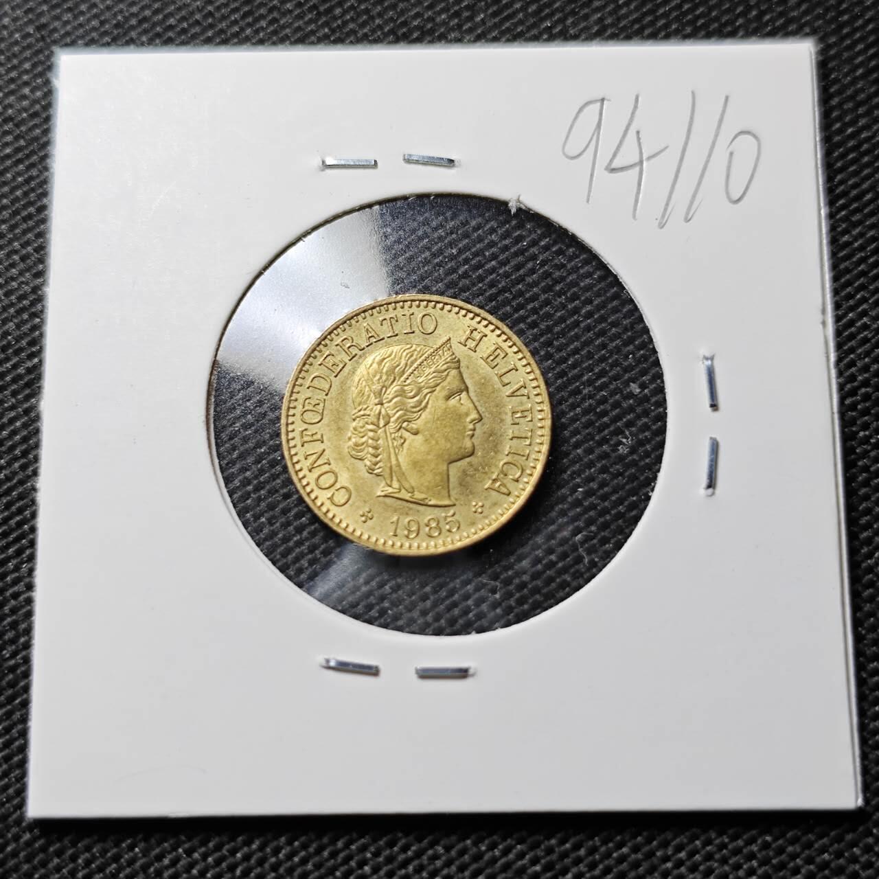 KK钱币收藏小铺  第394期  2月预留时间 周末发货 1985瑞士5分 