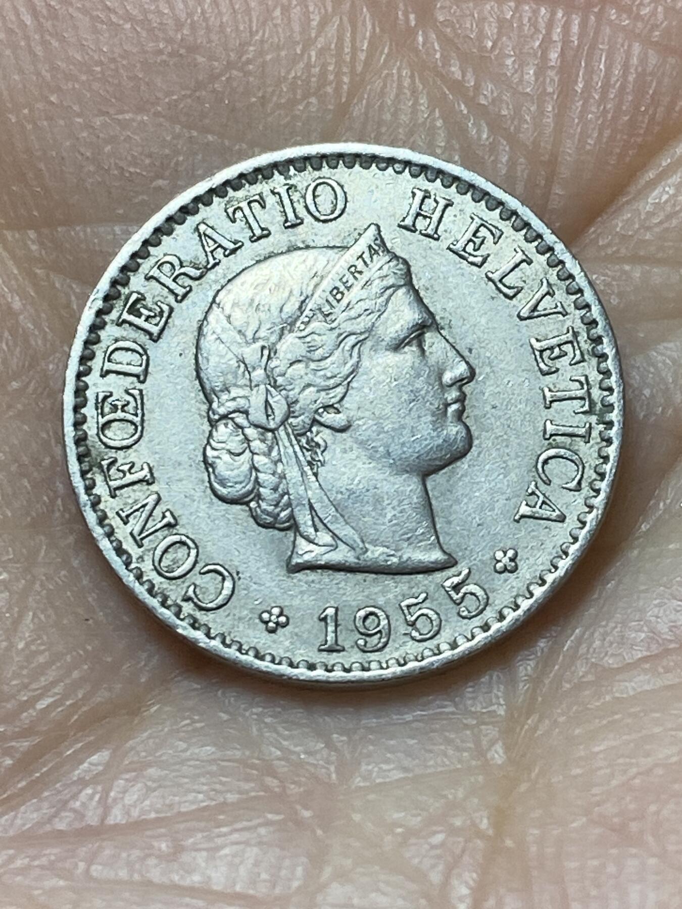 2026年第二十场(总第一百八十九场）外国好品散币场(免佣金) 瑞士🇨🇭1955年5拉彭(第二版，B标伯尔尼造)