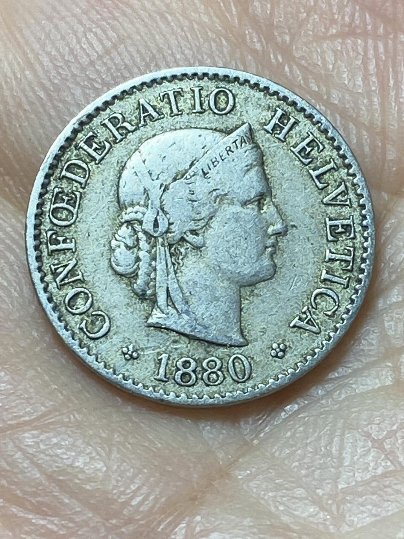 2026年第二十场(总第一百八十九场）外国好品散币场(免佣金) 稀少早期年份–瑞士🇨🇭1880年5拉彭(第二版，B标伯尔尼造)