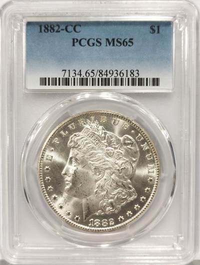 博洋堂“心向春光”2月精品大拍专场暨第160期（全场包邮） - PCGS MS65 美国1882 CC 摩根银币 卡森厂高分难得 十字转光 背面卡槽有一磕 PCGS指导价格4511