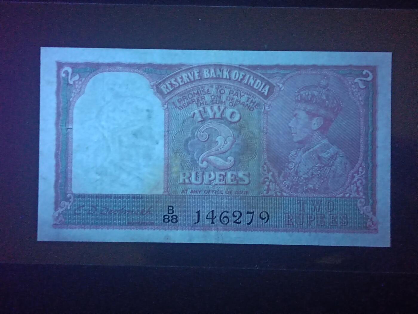 【年前末拍！】2026二月第二期，总216期 英属印度1937版2卢比AUNC有针孔，乔治六世国王