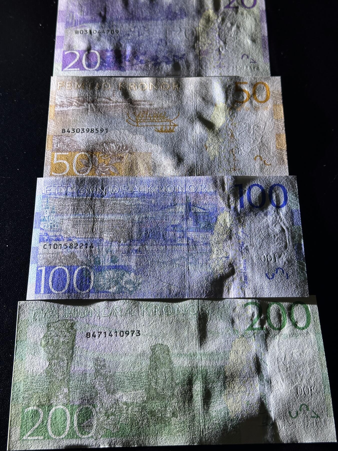 《外钞收藏家》第六百零九期（农历年前收官场、本期年后快递恢复正常再发货）（本平台长期征集拍品、欢迎藏友们联系合作） 瑞典新版20/50/100/200克朗文化名人系列四张一套（绝品）