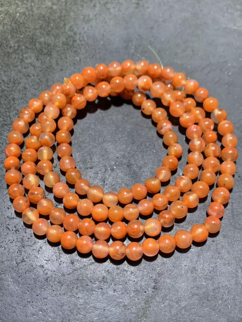 川料南红玛瑙冰飘柿子红多圈手串一条