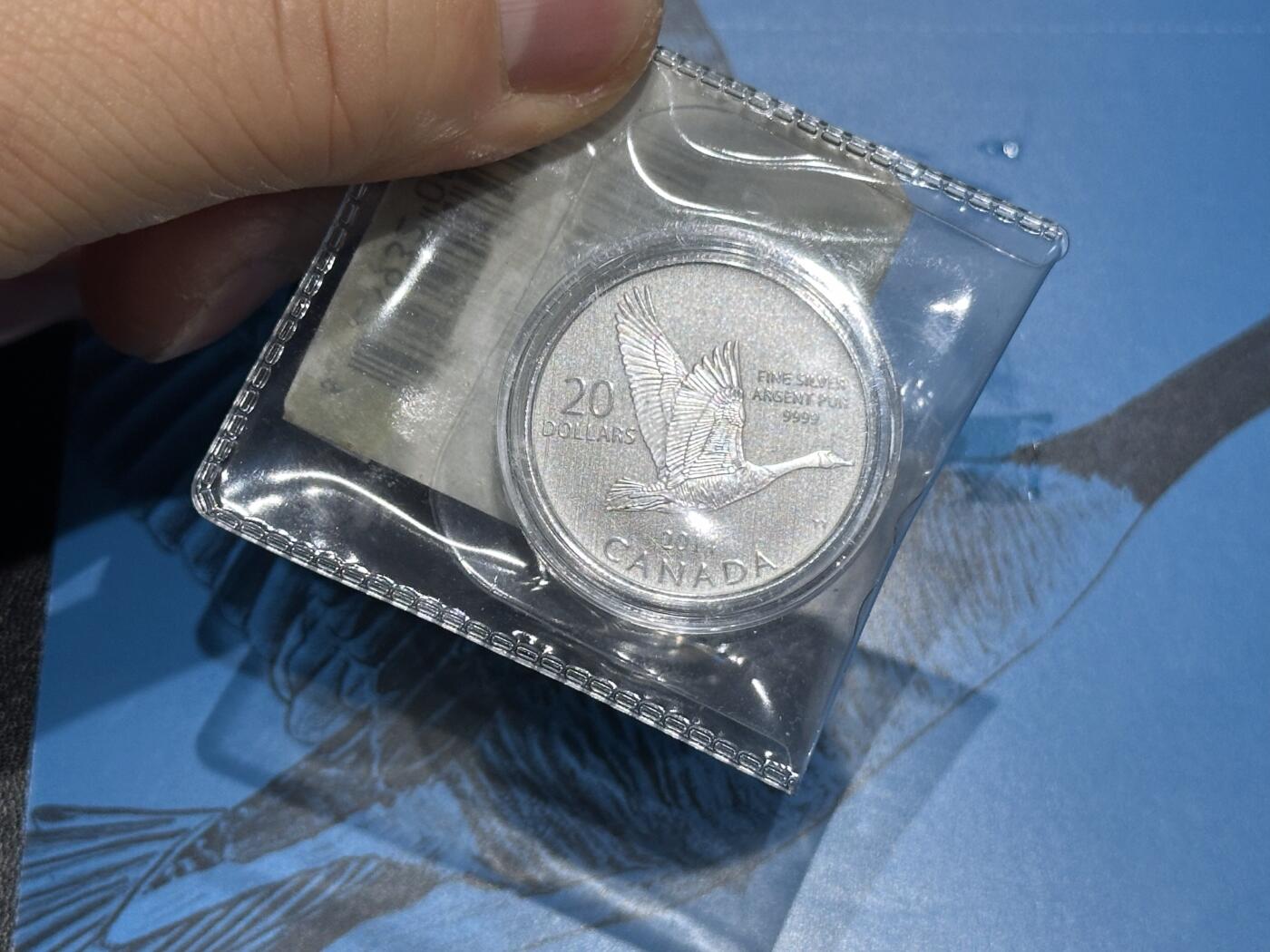 《外钞收藏家》第六百零九期（农历年前收官场、本期年后快递恢复正常再发货）（本平台长期征集拍品、欢迎藏友们联系合作） 加拿大2013年20加元加拿大大鹅卡装纪念精制银币（8g纯银）