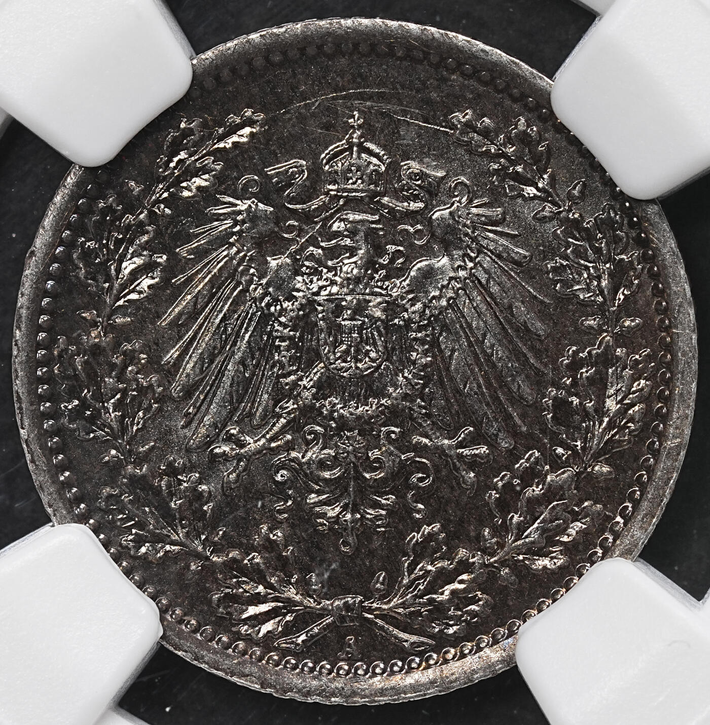 修遠堂世界钱币第104期 NGC MS64 1918年德国1/2马克银币 A厂铭 重黑彩