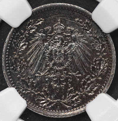 修遠堂世界钱币第104期 - NGC MS64 1918年德国1/2马克银币 A厂铭 重黑彩