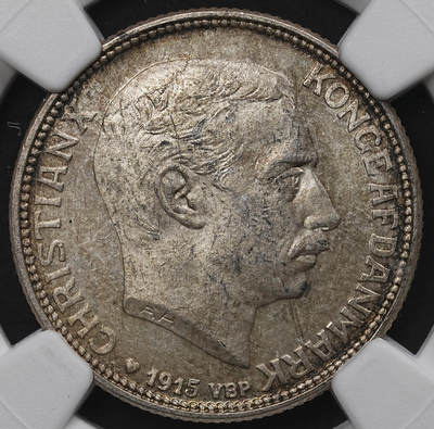 修遠堂世界钱币第104期 - NGC MS63 1915年丹麦海豚1克朗银币