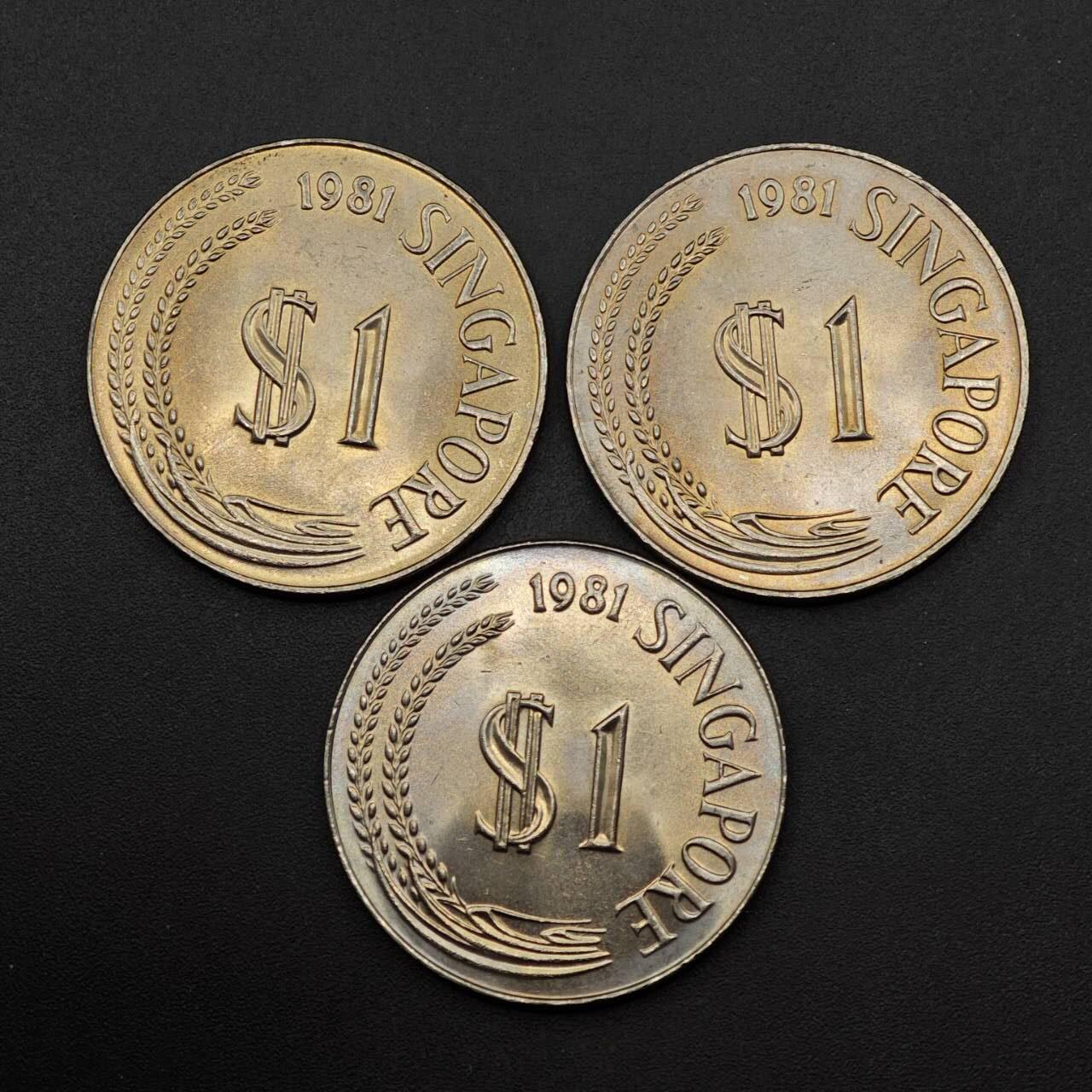  【淘币小摊】限时拍第八百六十六拍   散币场    年前最后一周之前预留8号9号全部发出请更换最新收货地址不方便收货的请勿参拍或者顺丰到付 新加坡1981年狮子大一元3枚