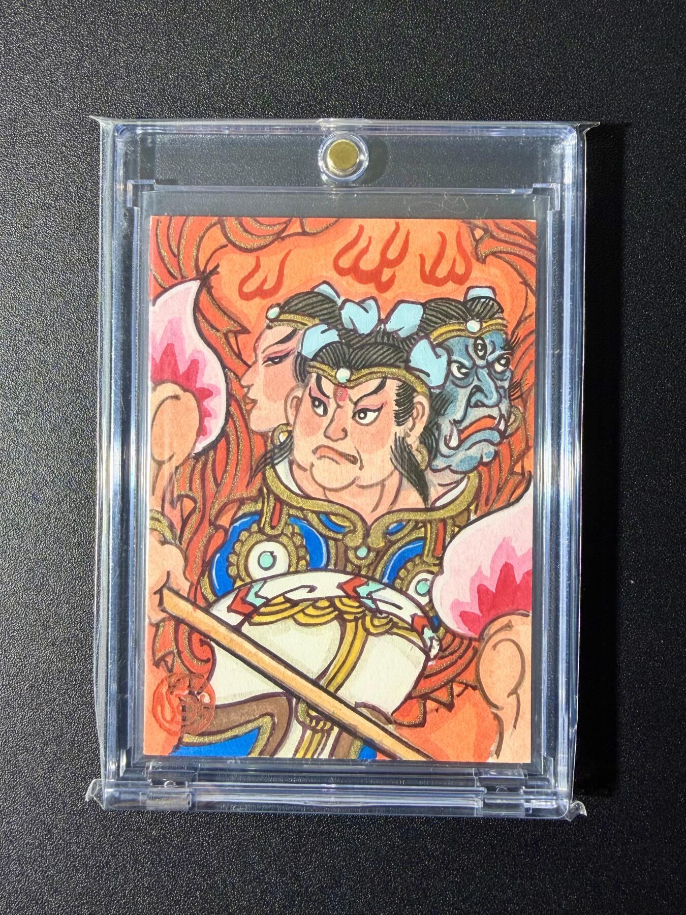 NO.24 好又多金牌大场，年前最后一期，全场中拍有礼！每周一站式配齐，方便凑单！（周6晚9点截拍，卖家送拍0抽成！ 【1/1手绘卡】赵洛严老师手绘 三大反骨仔-哪吒 背面签名 【莲花化体脱凡胎，火尖枪横踏浪来】