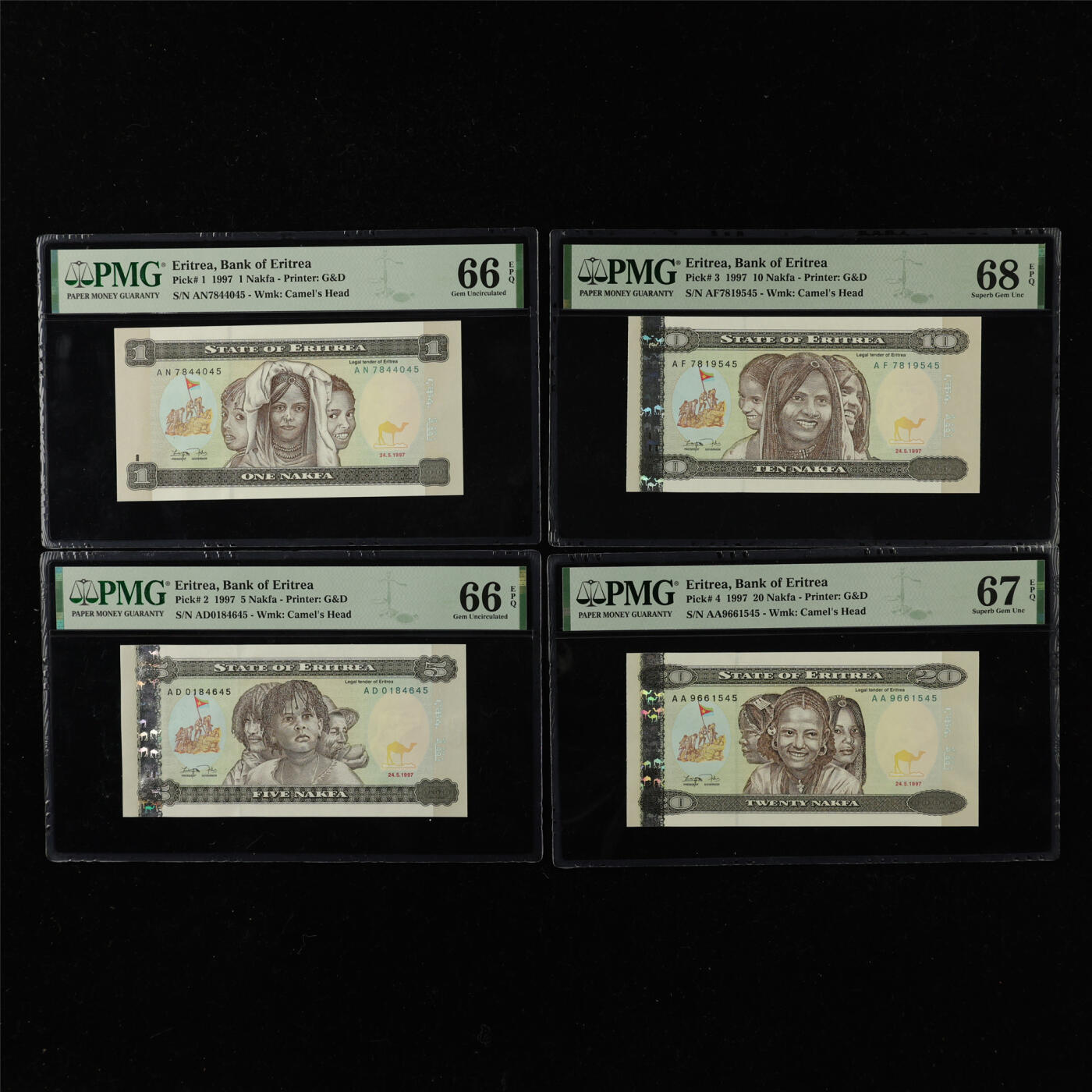 【亘邦集藏】第220期拍卖 1997年 厄立特里亚1-20纳克法 PMG 66/67/68EPQ 4枚