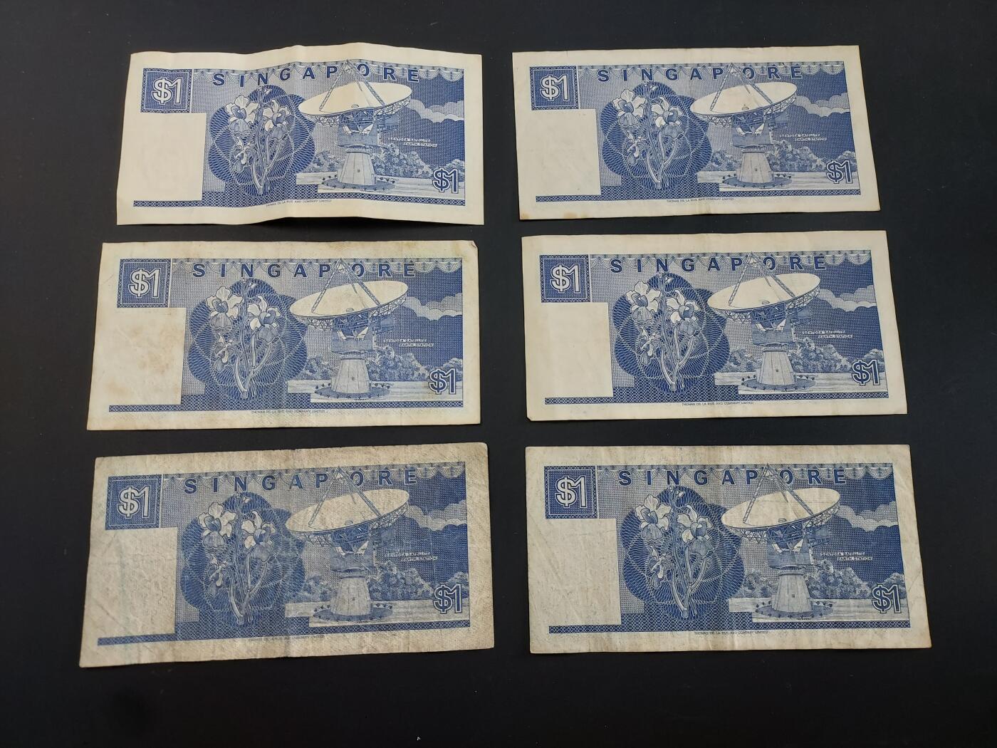 博彦收藏   2月9日 8点钱币专场 全场包邮 新加坡 旧版1元6张 流通品