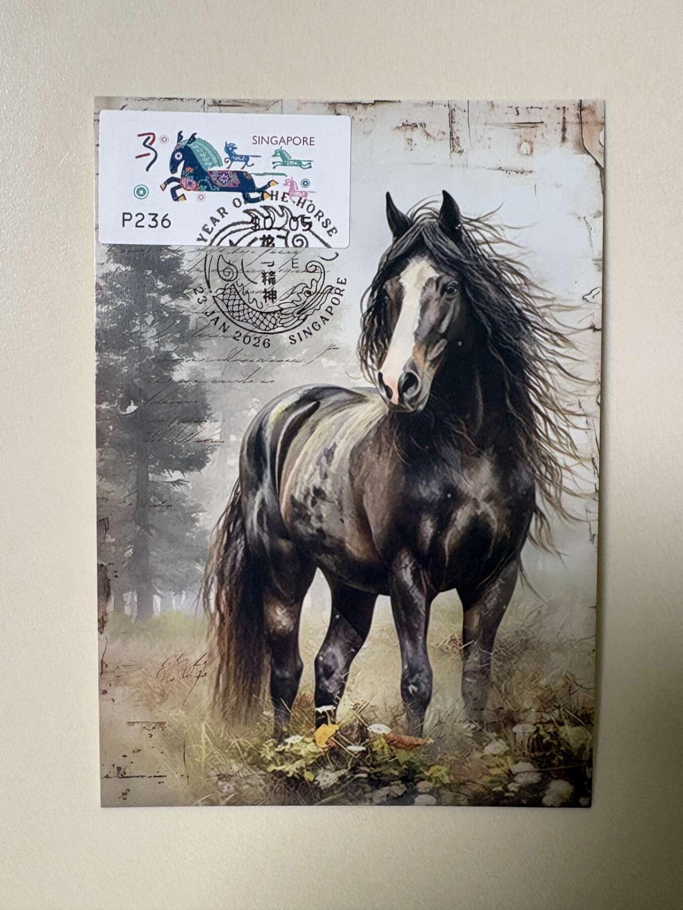 生肖马年专场01          无佣金、可寄存、满50包邮 2026新加坡马年电子邮票极限片 限定纪念戳