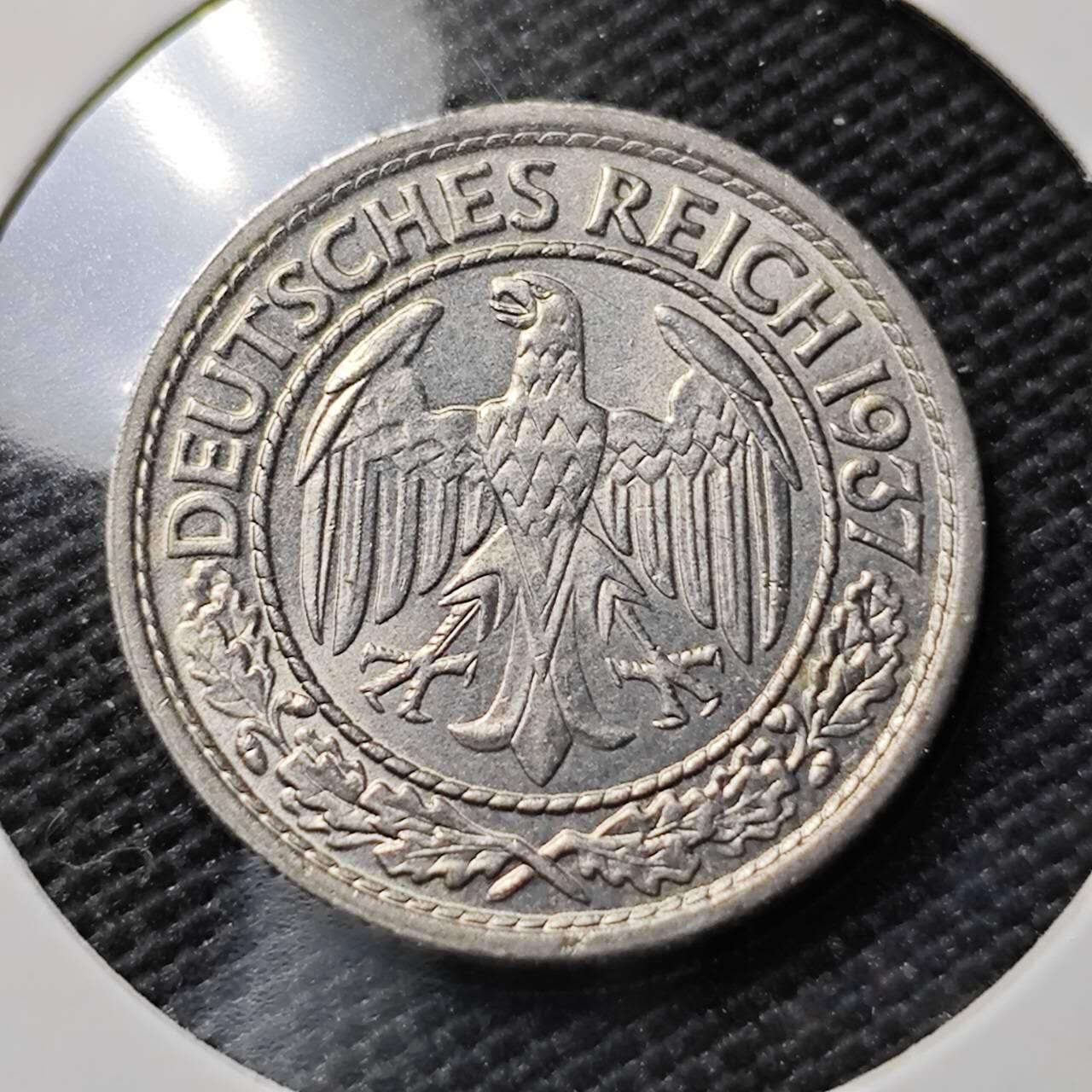 KK钱币收藏小铺  第394期  2月预留时间 周末发货  1937德国50芬尼镍币