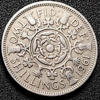 泉币菌-第182场- 精品福利场 - 英国早期1961年2先令老镍币 伊丽莎白二世青年女王头像 28.3MM