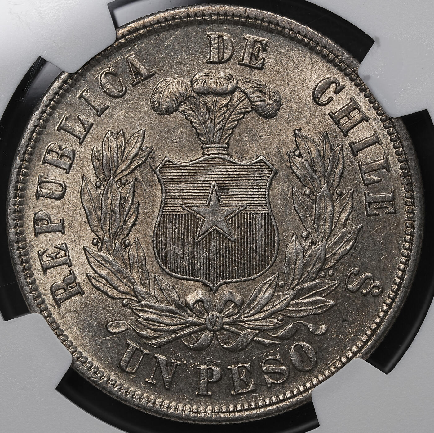 修遠堂世界钱币第104期 NGC MS63 1882年智利1比索大银币