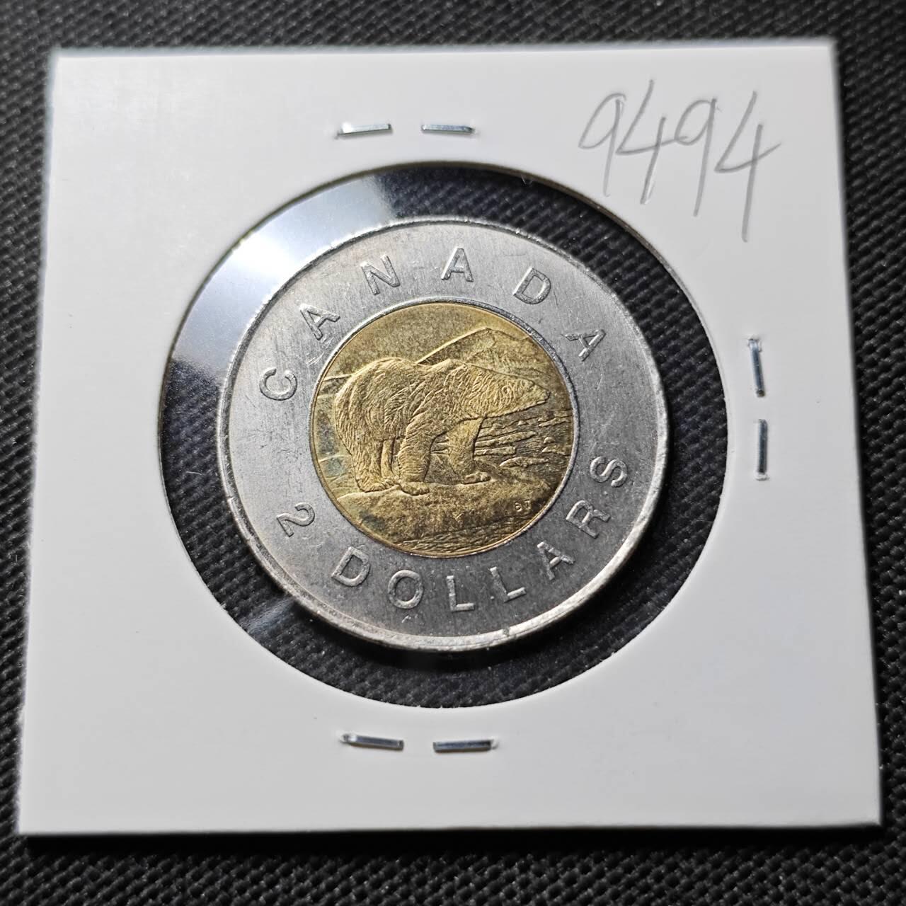 KK钱币收藏小铺  第394期  2月预留时间 周末发货 2002加拿大2元 纪念币 好品