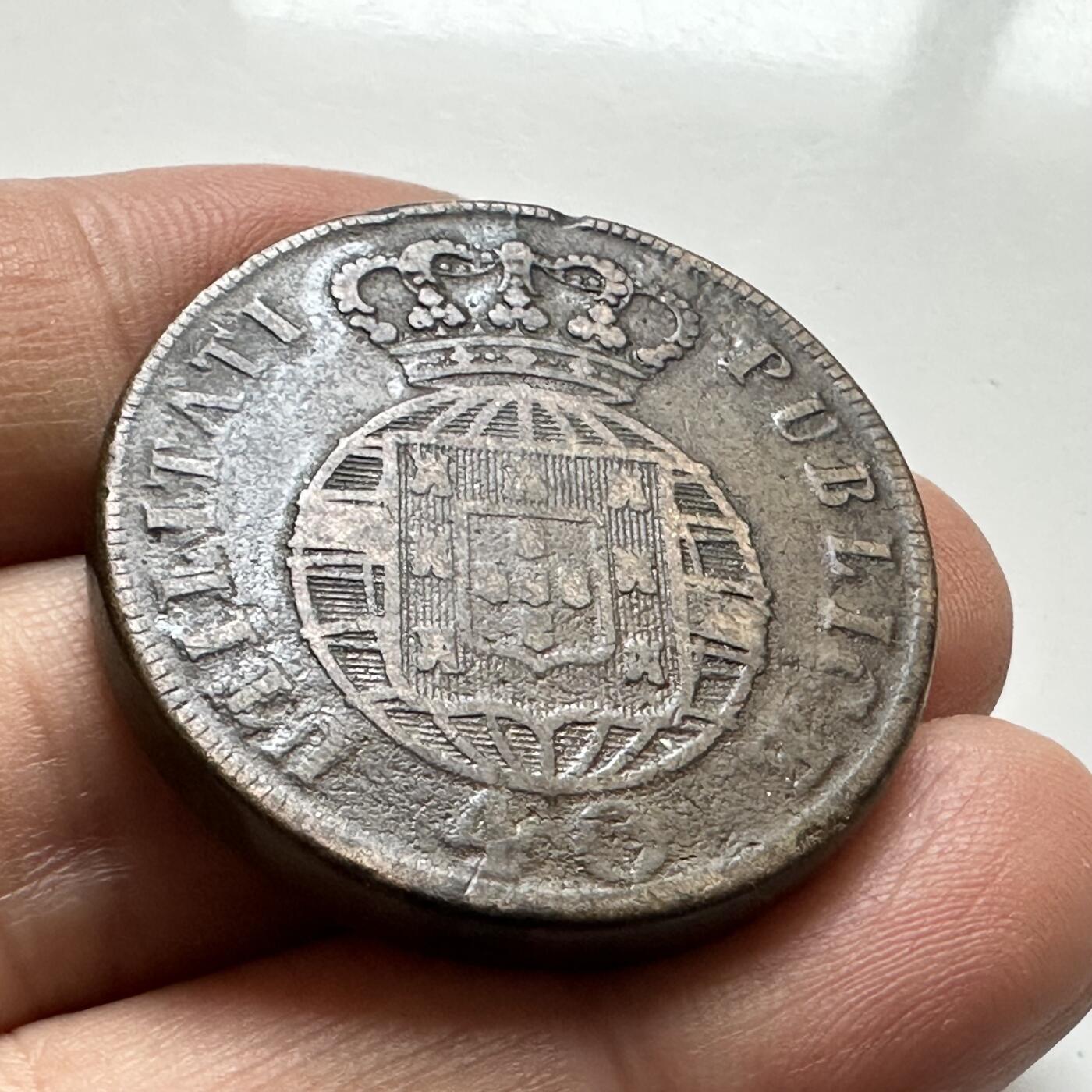 🌹外币初藏🌹🐯2026年第17场 快递将在12号停运 年前需发货的抓紧 ，年后正月十五恢复发货 葡萄牙-巴西联合王国 1822年 若昂六世 40瑞斯铜币（葡巴通用）35.3毫米36克厚重