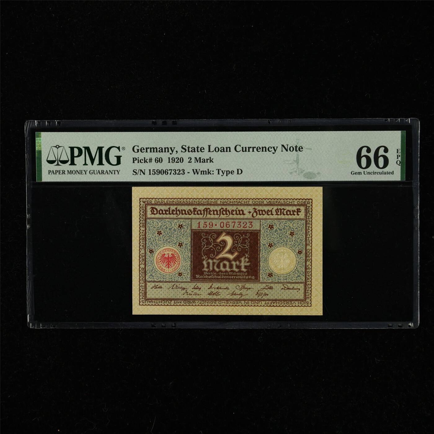 【亘邦集藏】第220期拍卖 1920年 德国2马克 PMG 66EPQ 159067323