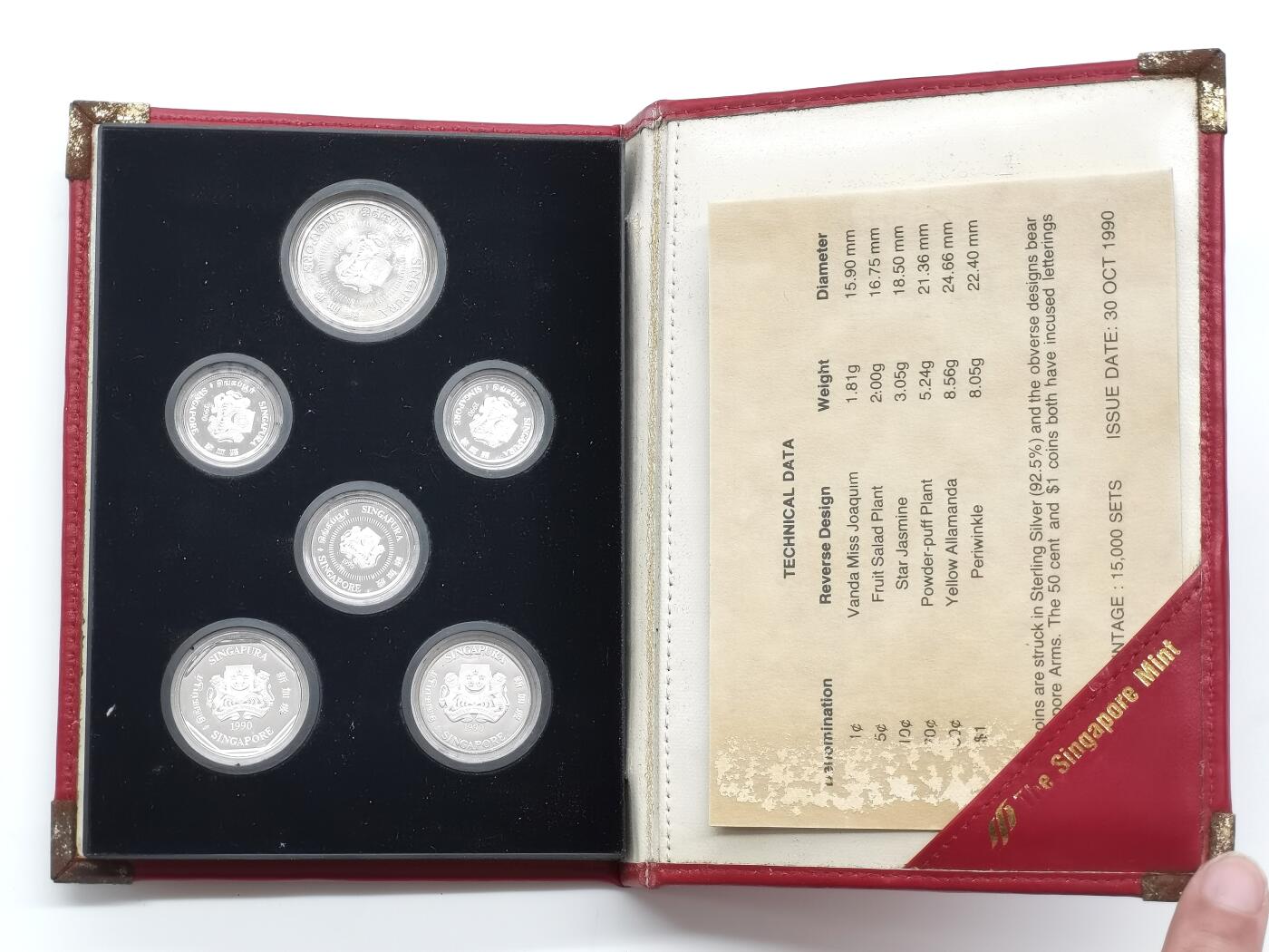 博洋堂“心向春光”2月精品大拍专场暨第160期（全场包邮） 1999年新加坡精制银币套 花卉套 1/5/10/20/50分 1元 总共28.71克925银 发行量：1万5千 盒证全