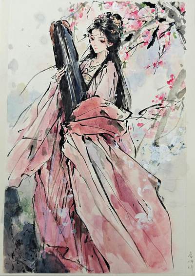 白泽拍卖卡牌手绘专场第32期（愿得长如此 年年物侯新） - 2025 迟迟手绘画 李师师 尺寸：27cm*41cm  迟迟亲签