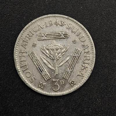 【淘币小摊】实时拍第八百六十七拍   小银币散币场    年前最后一周之前预留8号9号全部发出请更换最新收货地址不方便收货的请勿参拍或者顺丰到付 - 南非1943年乔治六世3便士银币