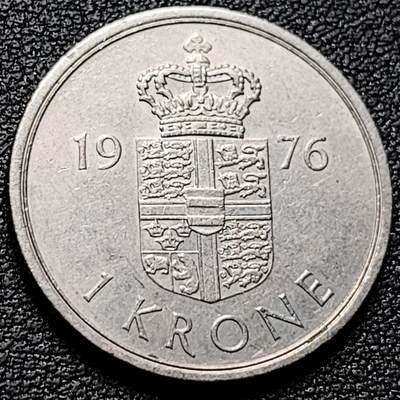 泉币菌-第181场- 精品福利场 - 丹麦1976年1克朗 皇冠 玛格丽特二世女王 铜镍币 25mm