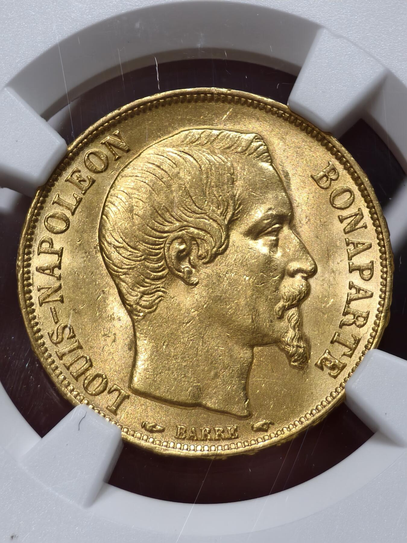 NGC-MS63法国1852年拿破仑三世总统版20法郎金币