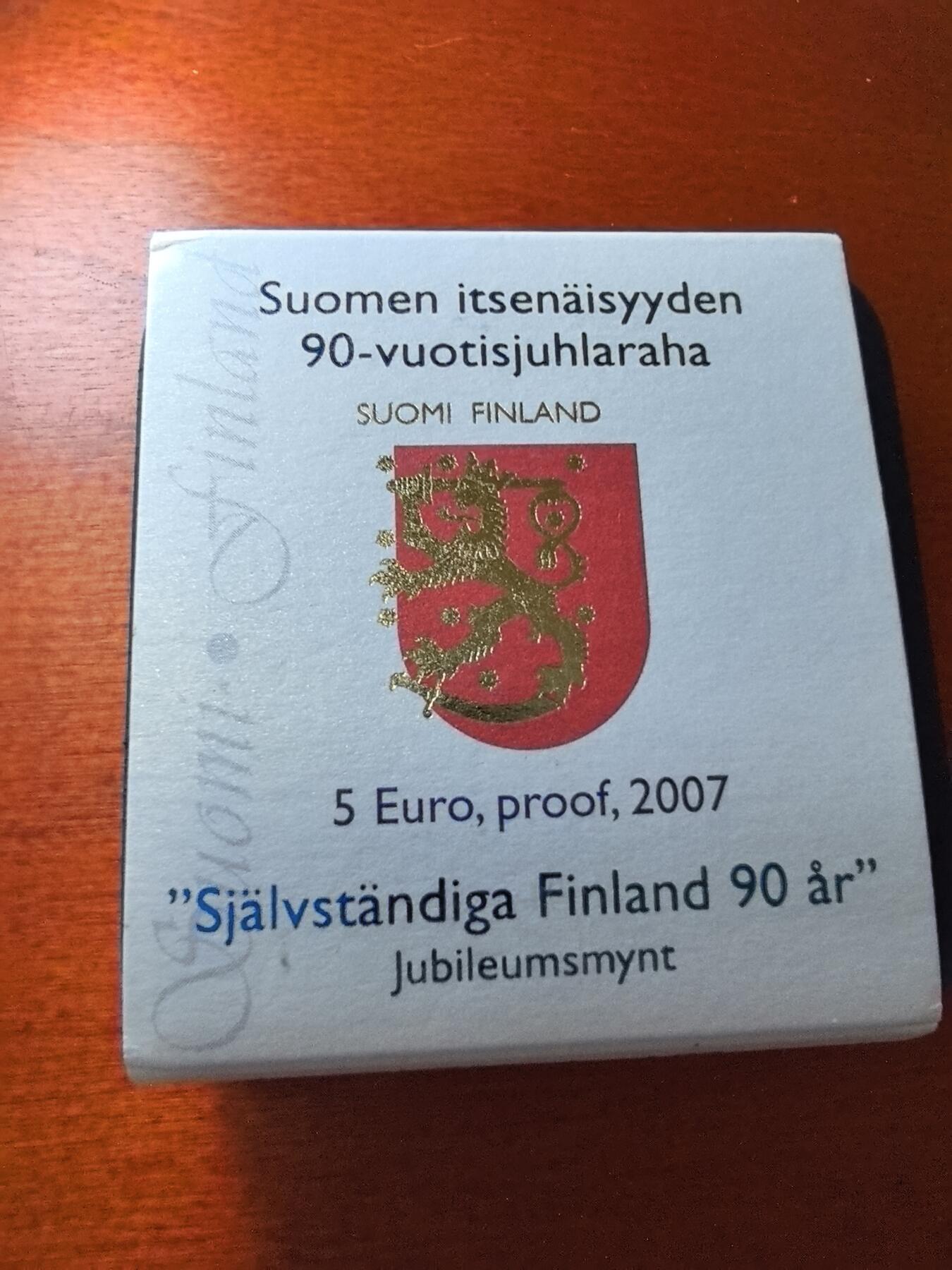 长老汇蛇年精选第九十八场拍卖 2007芬兰独立90周年5欧元铜镍双色精制币，2万枚，盒证全