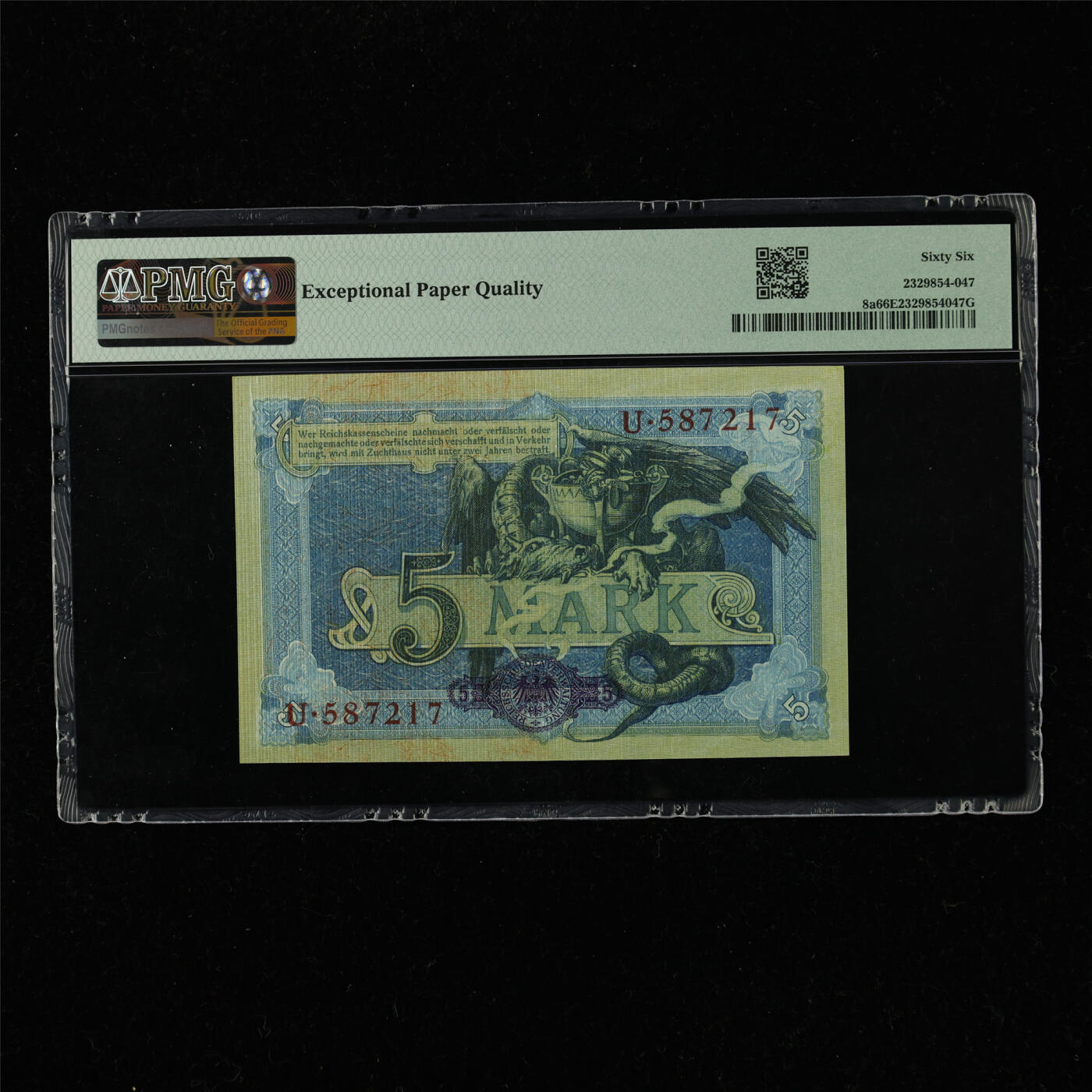 【亘邦集藏】第220期拍卖 1904年 德国5马克 PMG 66EPQ U587217