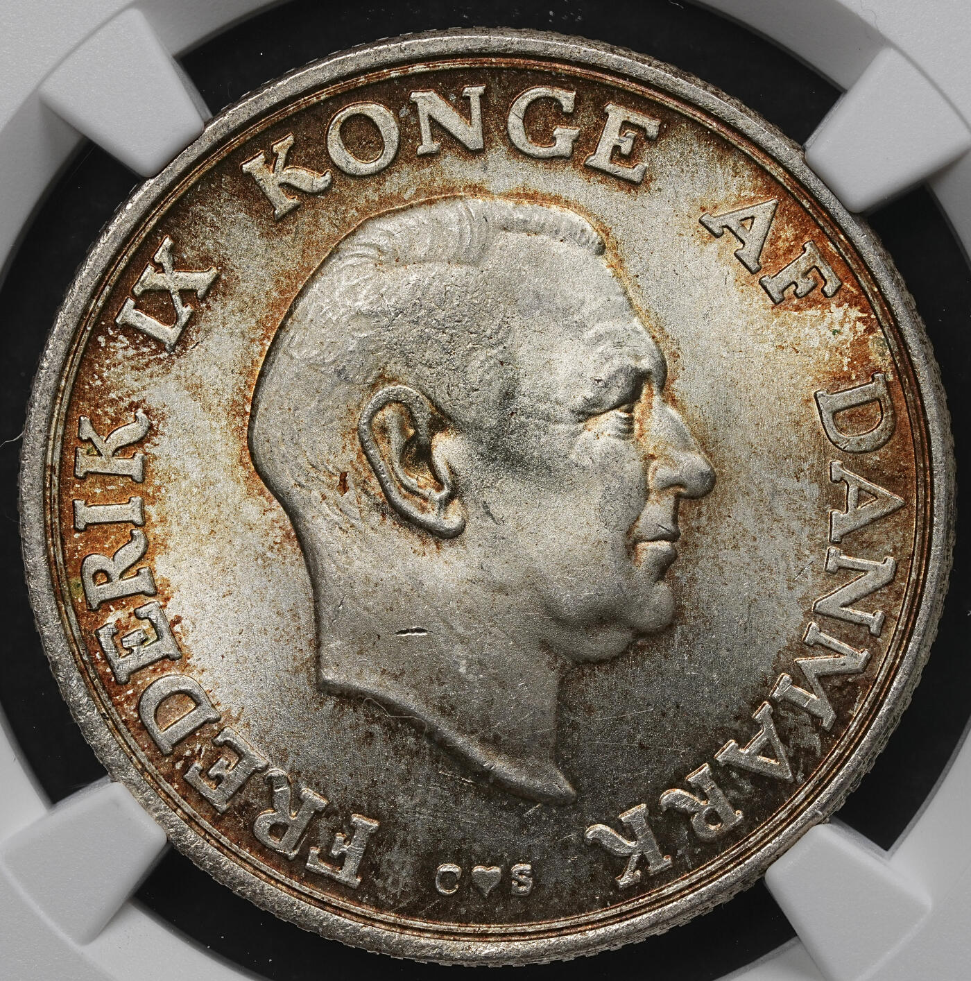 修遠堂世界钱币第104期 NGC MS65 1958年丹麦玛格丽特公主18周岁纪念2克朗银币